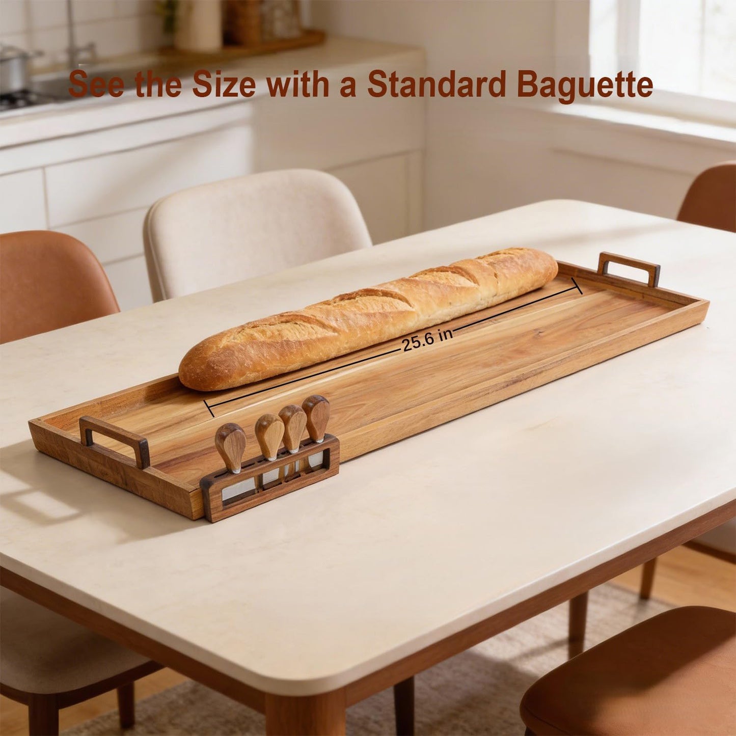 Large Charcuterie Board with Cheese Knife Set,36 x 12 Inch Acacia Wood Large Serving Tray with Handles,Long Wooden Serving Board with 30Pcs Wax Paper,3ft Extra Long Cheese Board