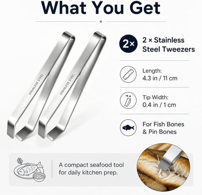 Fish Bone Tweezers, Stainless Steel Pin Bone Remover Tool, 2 Pack