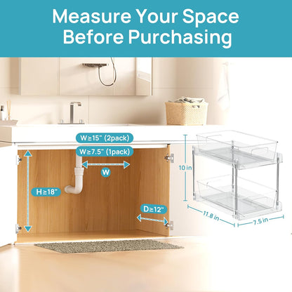 Vtopmart 4 Pack Bathroom Under Sink Organizers Organizer, 2 Tier Clear Pull-Out Organization (S-Standard)