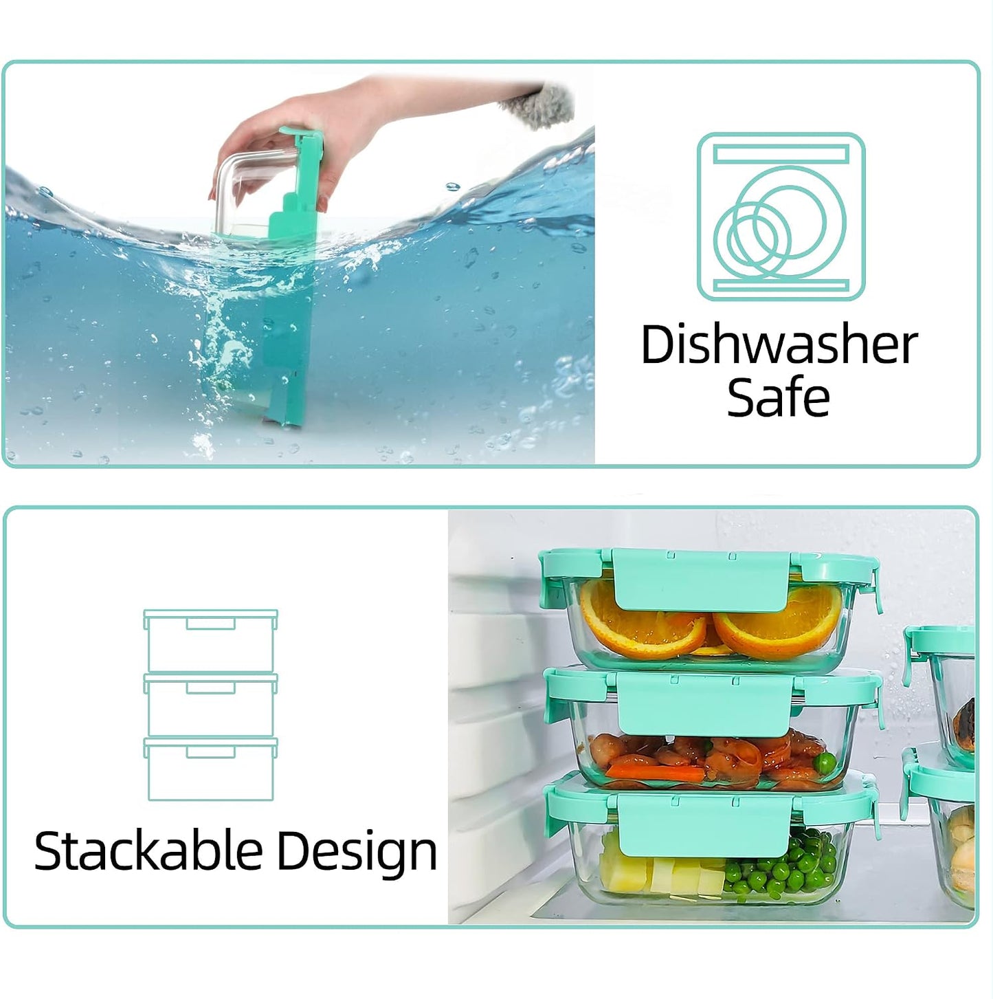Glass Food Storage Containers 10 Pack, Meal Prep Containers with Snap Locking Lids Airtight Built in Air Vents, Glass Lunch Containers, Microwave/Dishwasher Safe, Navy Blue