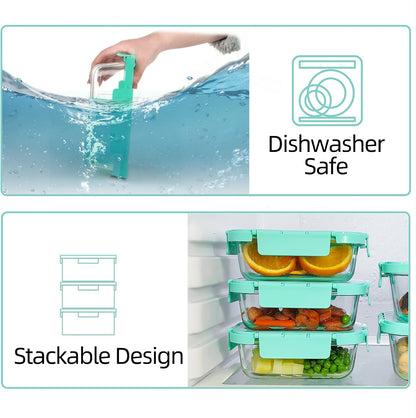 Glass Food Storage Containers 10 Pack, Meal Prep Containers with Snap Locking Lids Airtight Built in Air Vents, Glass Lunch Containers, Microwave/Dishwasher Safe, Navy Blue