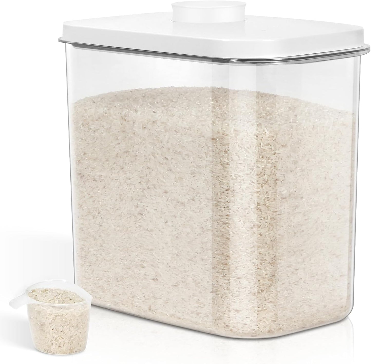 TBMax Large Airtight Food Container 6 Qt with Pop Up Lid & Measuring Cup for Rice, Flour, Cereal, Sugar, or Pet Food Storage, Rectangular Tall Food Storage Bin for Kitchen Pantry Organization
