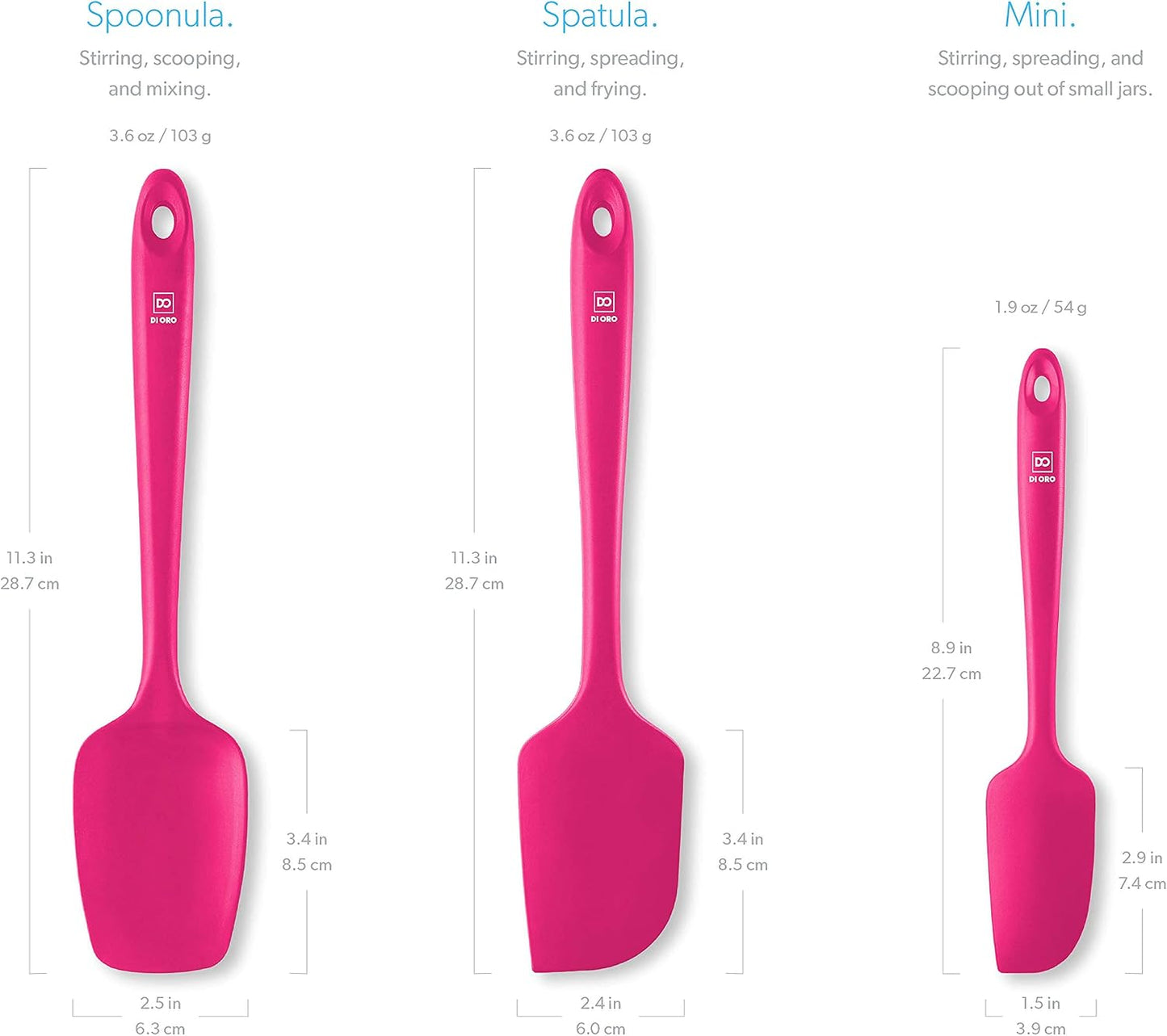 DI ORO Silicone Spatula Set - Rubber Kitchen Spatulas for Baking, Cooking, & Mixing - 600°F Heat-Resistant & BPA Free Silicone Scraper Spatulas for Nonstick Cookware - Dishwasher Safe (3pc, Black)