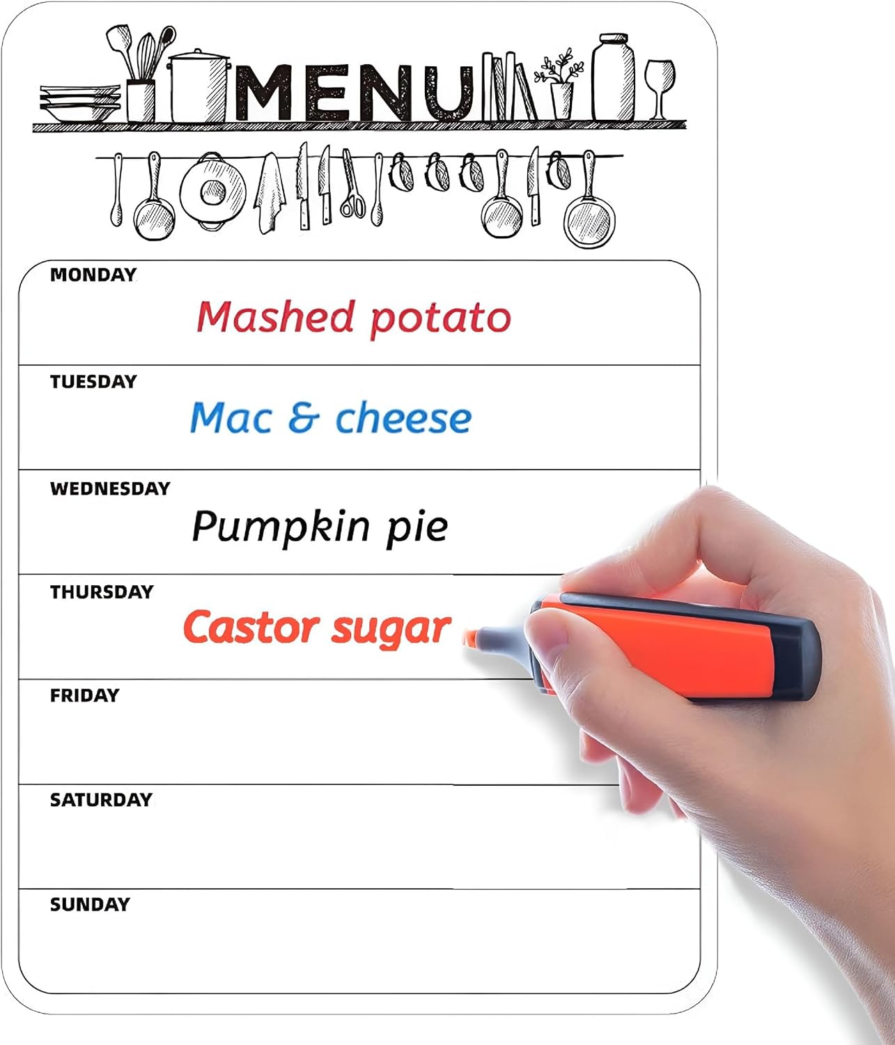 Menu White Board Weekly Planner, Magnetic, A4 | Meal Planner Shopping List, To Do List, For Refrigerator, Reusable Dry Wipe Calendar, Ideal For Notes