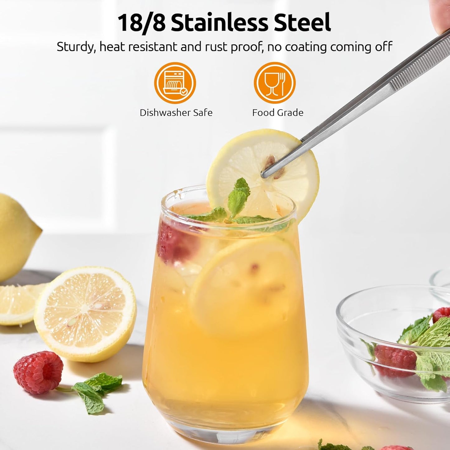 U-Taste 8"+10"+12" Kitchen Cooking Tweezer: 18/8 Stainless Steel Food-Grade Metal Food Tong, Flexible Pinching, Seamless-Welding and Sturdy for Serving Grilling Frying, Plating, Feeding (Pointed Tip)