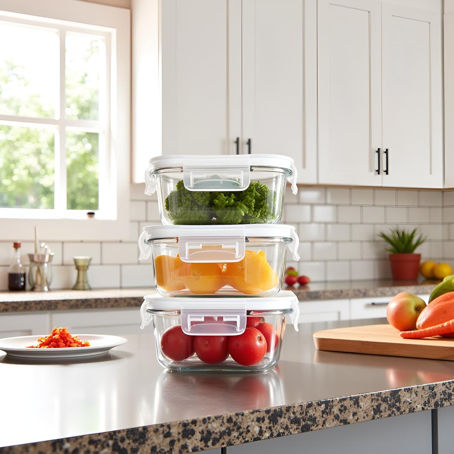8 Pcs Square Glass Food Storage Container with Lids, 16OZ Square Glass Meal Prep Containers Set, 2 Cup glass Food Storage for Lunch Salad, Microwave, Oven, Freezer, Dishwasher Safe (4 Pack)