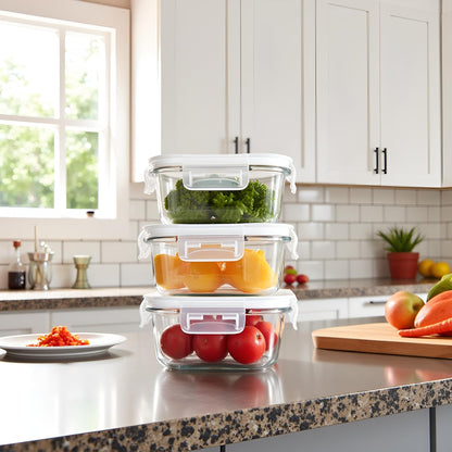 8 Pcs Square Glass Food Storage Container with Lids, 16OZ Square Glass Meal Prep Containers Set, 2 Cup glass Food Storage for Lunch Salad, Microwave, Oven, Freezer, Dishwasher Safe (4 Pack)