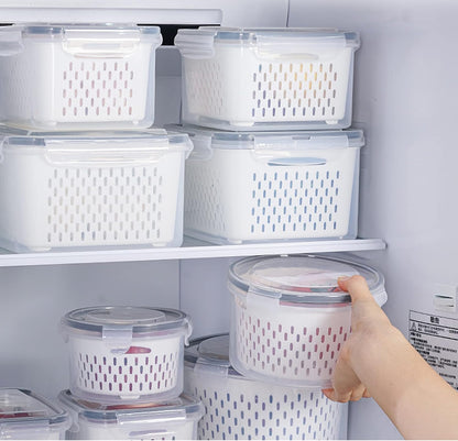 3Pack Fridge Food Storage Container Set with Lids with Strainer,Plastic Fresh Produce Saver Vegetable Fruit Meat Storage Organization, BPA-Free Plastic Produce Keepers(3.15L+1.7L+0.8L)
