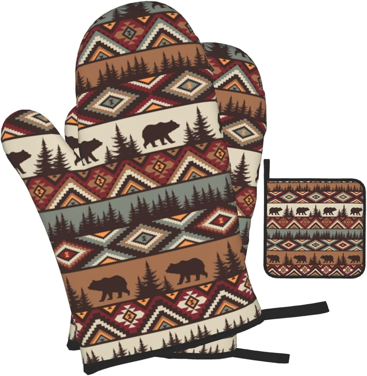 Boho Floral Oven Mitts and Pot Holders Sets of 3, Cute Baker Stuff