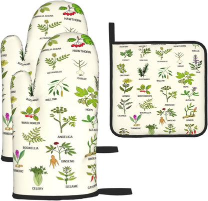 Boho Floral Oven Mitts and Pot Holders Sets of 3, Cute Baker Stuff