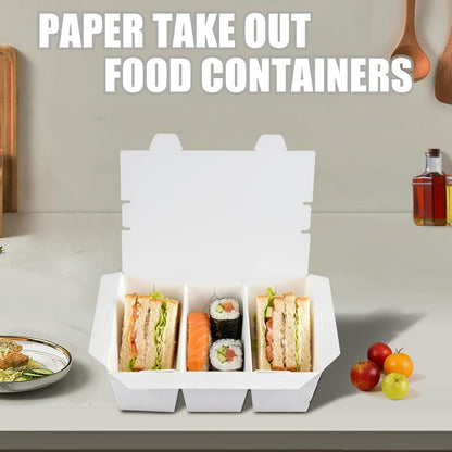 30 Pack 3 Compartment Take Out Food Containers, 7.5x5.4x2.6" Bamboo Pulp Paper Take Out Boxes, Disposable To Go Container Take Out Containers, Greaseproof Paper Bento Box Takeout Lunch Boxes with Lid