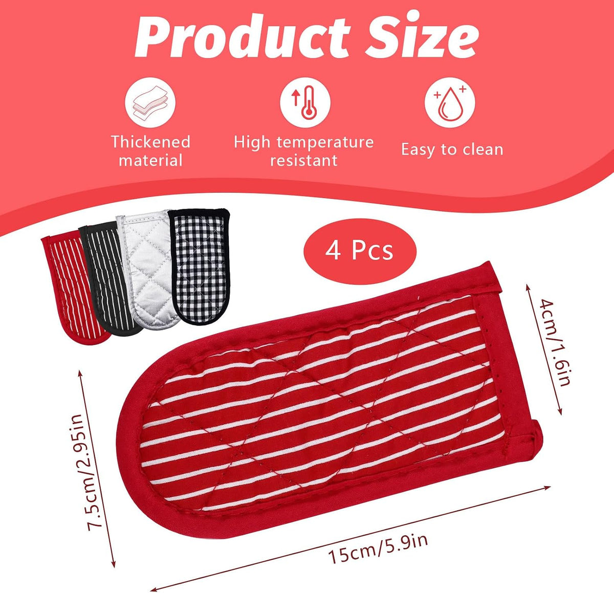 ASTIMESA Cast Iron Skillet Handle Covers, Non-Slip Cloth Hot Pan Handle Sleeve, Machine Washable Pot Holders Heat Resistant Potholders for Kitchen Cooking Baking (2, Black，red)