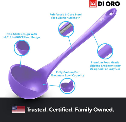 DI ORO Silicone Ladle - Soup & Serving, 600F Heat Resistant, Black