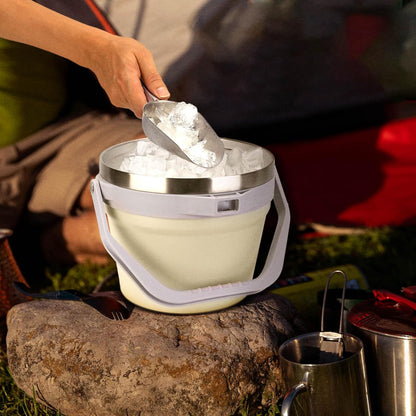 Luxfuel Insulated Beverage & Ice Bucket with Lid - Stainless Steel, Includes Scoop & Tongs, Holds 6 Longnecks or 3 Wine Bottles, Keeps Ice for Hours, Portable Handle for Parties & Outdoors (7.5L)
