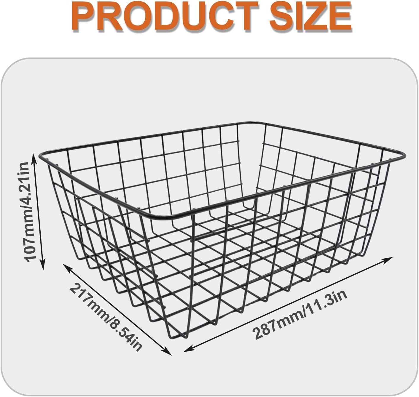 2Pcs Black Wire Kitchen Storage Baskets, Pantry Organization Accessories Basket, Stackable Metal Mesh Organizer with Handles, Multi-Purpose Basket for Fruits Bathroom Kitchen