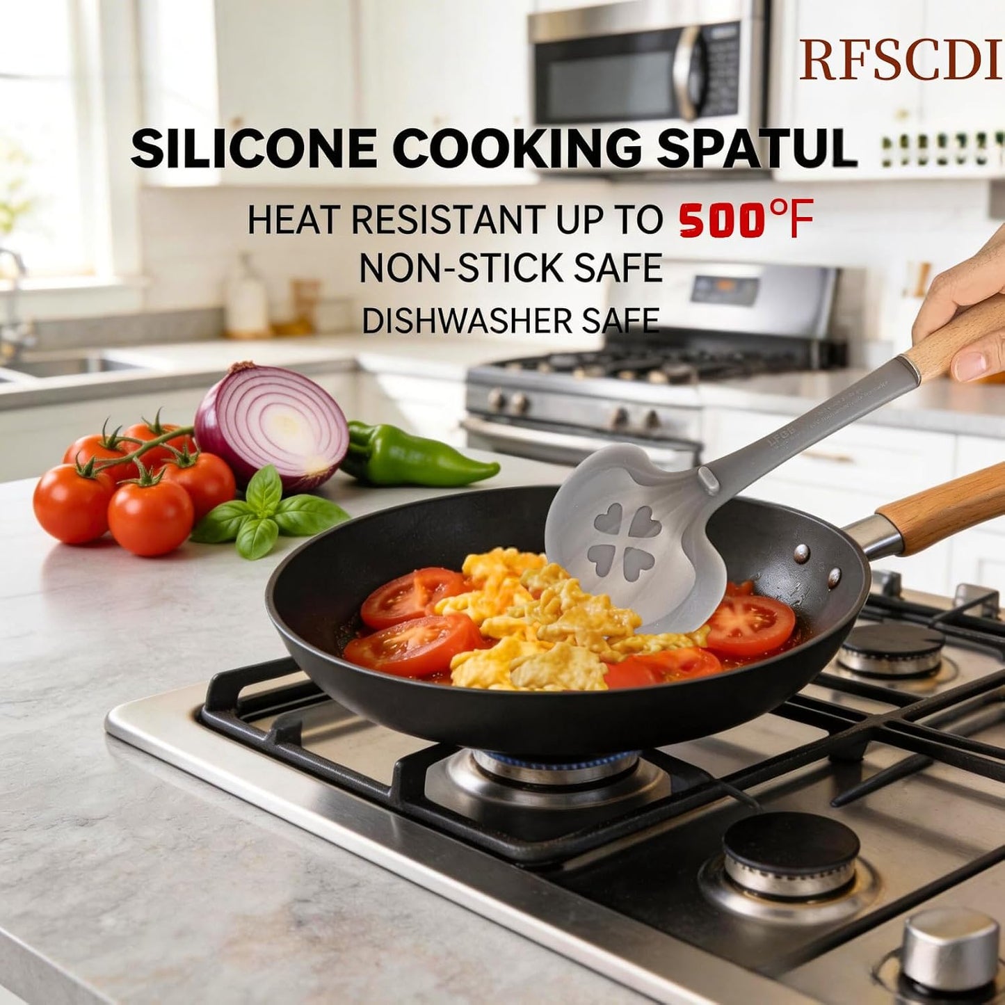 Exquisite Silicone Cooking Utensils Set - Non-Toxic, Heat-Resistant Kitchen Utensils Set with Food-Grade Silicone & Wood Handles - Includes Spatula & Spoon for Non-Stick Cookware, Black