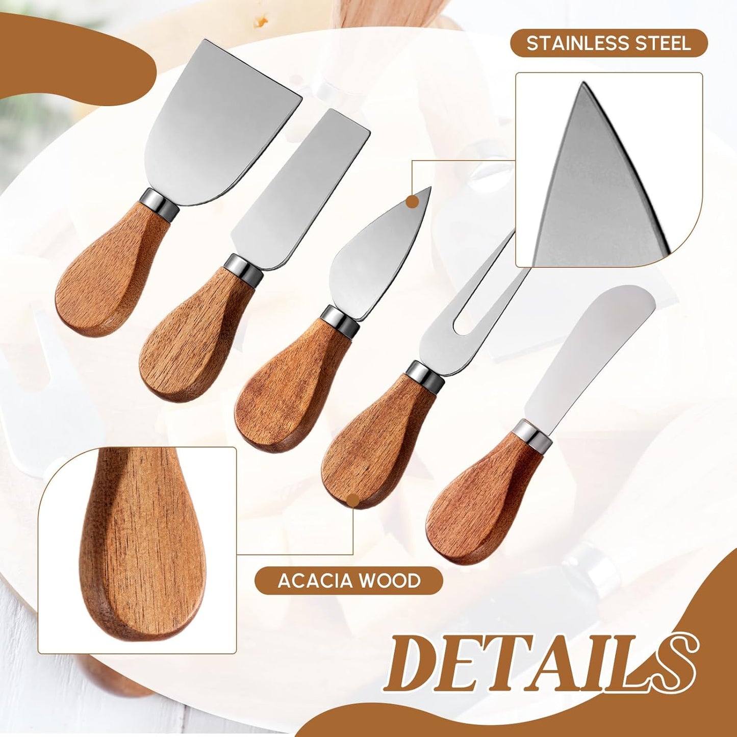 Hushee 44 Pcs Charcuterie Boards Accessories with Magnetic Acacia Wood Holder Wooden Cheese Knife Set for Wood Handle Knives for Cheese Knife Slicer with Tongs, Spoons, Forks, Honey Dipper (Style 2)