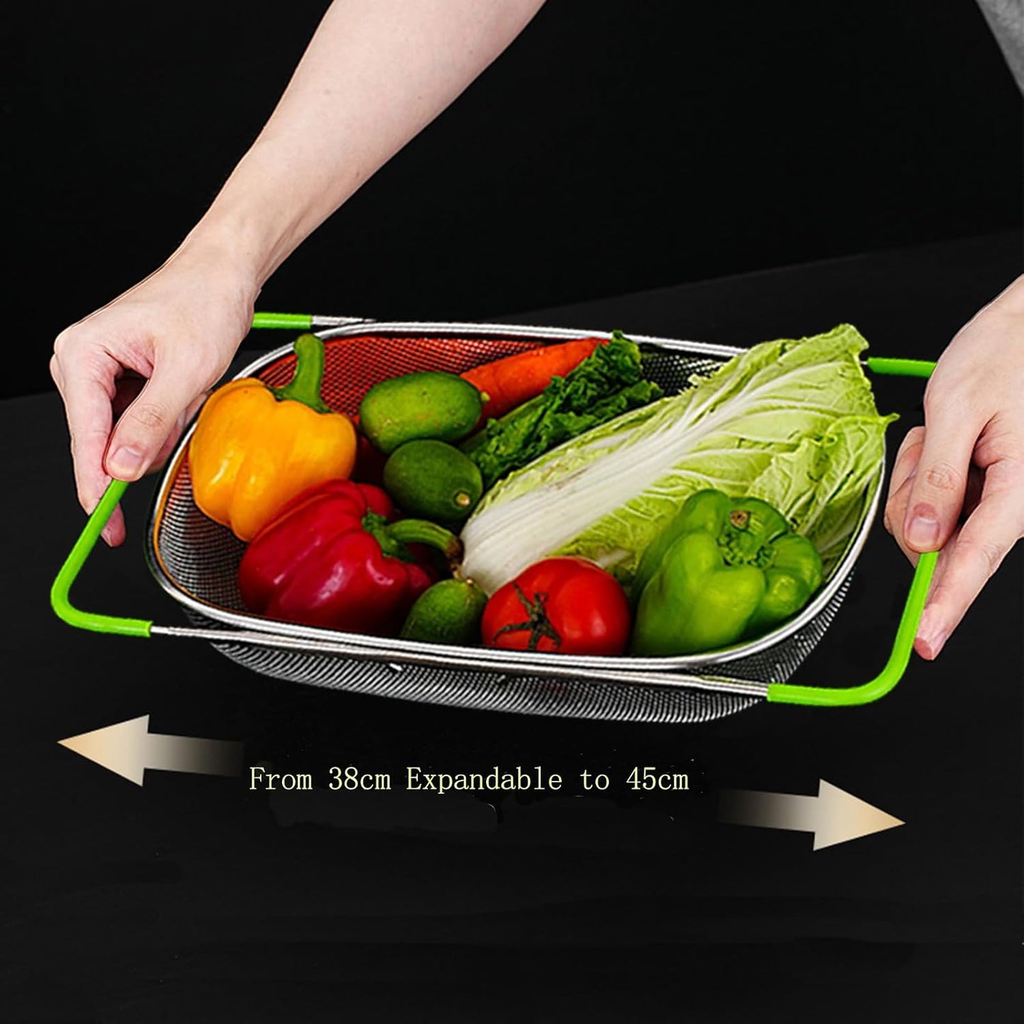 TENTA TENTA KITCHEN Premium Quality Over The Sink Stainless Steel Oval Small Colander with Fine Mesh 2.5 Quart Strainer Basket & Expandable Rubber Grip Handles-Strain,Drain,Rinse Fruits,Vegetables
