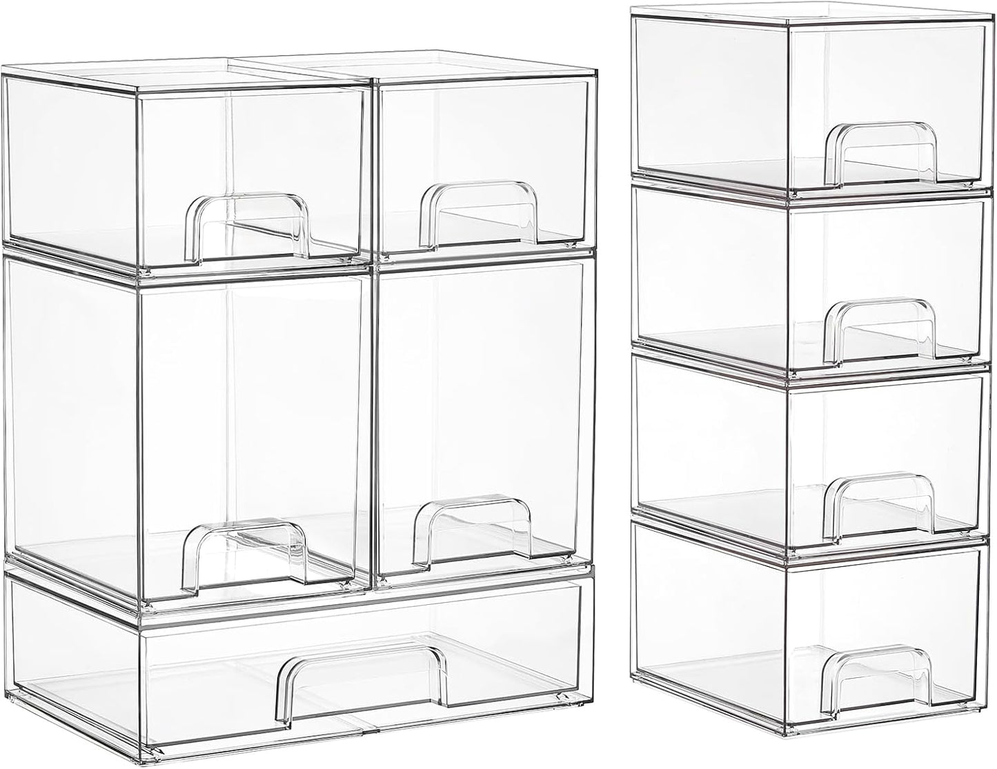 Vtopmart Stackable Storage Drawers Set of 5, Clear Plastic Organizer Bins for Baby Bottle, Beauty Supplies Storage, Ideal for Kichen Countertop, Vanity, Bathroom, Cabinet, Pantry Organization
