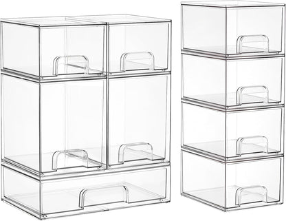Vtopmart Stackable Storage Drawers Set of 5, Clear Plastic Organizer Bins for Baby Bottle, Beauty Supplies Storage, Ideal for Kichen Countertop, Vanity, Bathroom, Cabinet, Pantry Organization