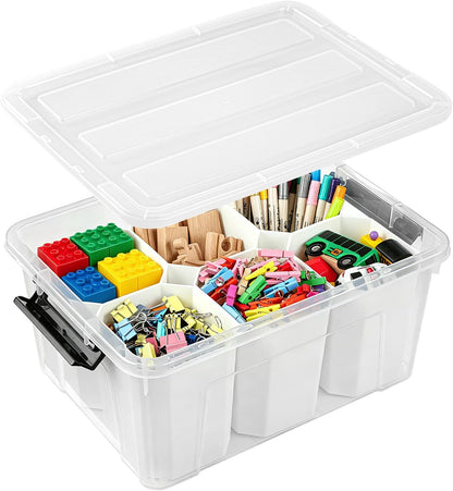 EOENVIVS Plastic Storage Bins with Lids 6 Pack, 7 Quart Storage Containers With Black Buckle Latch, Stackable Storage Organizers for Home Pantry Office Classroom Organization, Clear