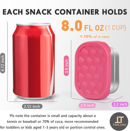 Tanjiae Small (1 CUP) Stainless Steel Snack Containers for Kids | Easy Open Leak Proof Food Containers with Silicone Lids - Perfect Metal Toddler Lunch Box for Daycare and School (8oz)