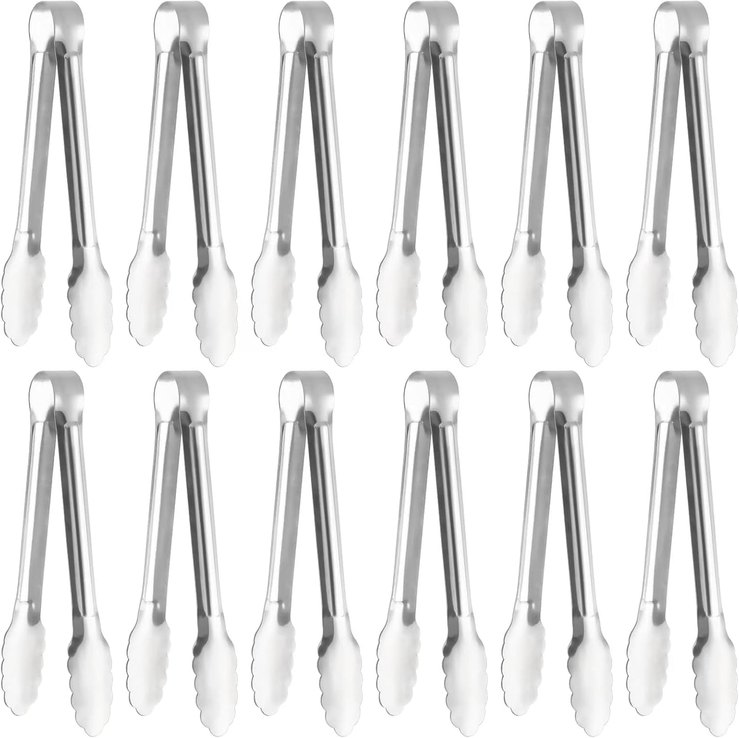 Serving Tongs, Stainless Steel Kitchen Cooking Food Buffet Mini Salad Appetizer Tong Small, Set of 12