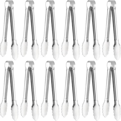 Serving Tongs, Stainless Steel Kitchen Cooking Food Buffet Mini Salad Appetizer Tong Small, Set of 12