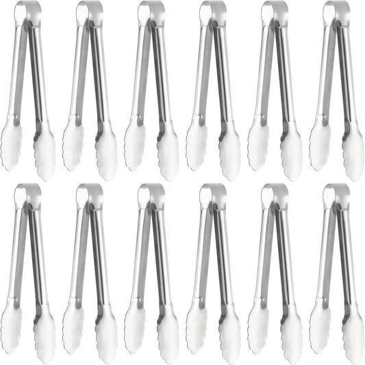 Serving Tongs, Stainless Steel Kitchen Cooking Food Buffet Mini Salad Appetizer Tong Small, Set of 12