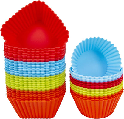 Reusable Silicone Baking Cups of 24 Pack, Square and Round Muffin Baking Liners, Thicken Non-stick Muffin Molds, 4 Colors, BPA-Free