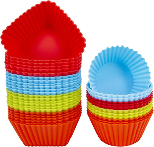Reusable Silicone Baking Cups of 24 Pack, Square and Round Muffin Baking Liners, Thicken Non-stick Muffin Molds, 4 Colors, BPA-Free