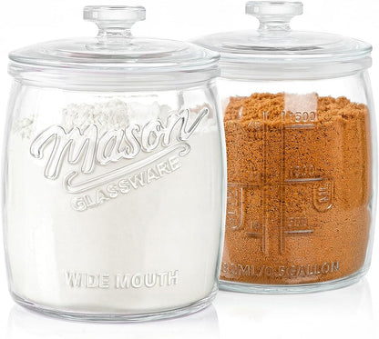 2 Pack Cookie Jar, 1/2 Gallon Glass Storage Containers with Airtight Lids, Wide Mouth Food Jars & Canisters for Kitchen, Pantry, Apothecary, Flour, Sugar, Sourdough Starter, Dog Treat, Half Gallon