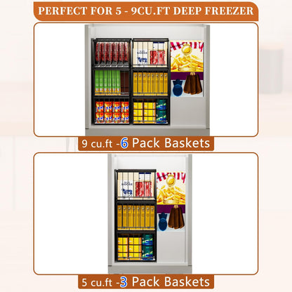 Large Freezer Organizer Bins, Upgrade Quick Expand/Collapse Feature, for 5-9 Cu.Ft Deep Freezer, 3 Pack Stackable Deep Freezer Organizer Bins, Black Wire Foldable Baskets (Black 3 Pack)