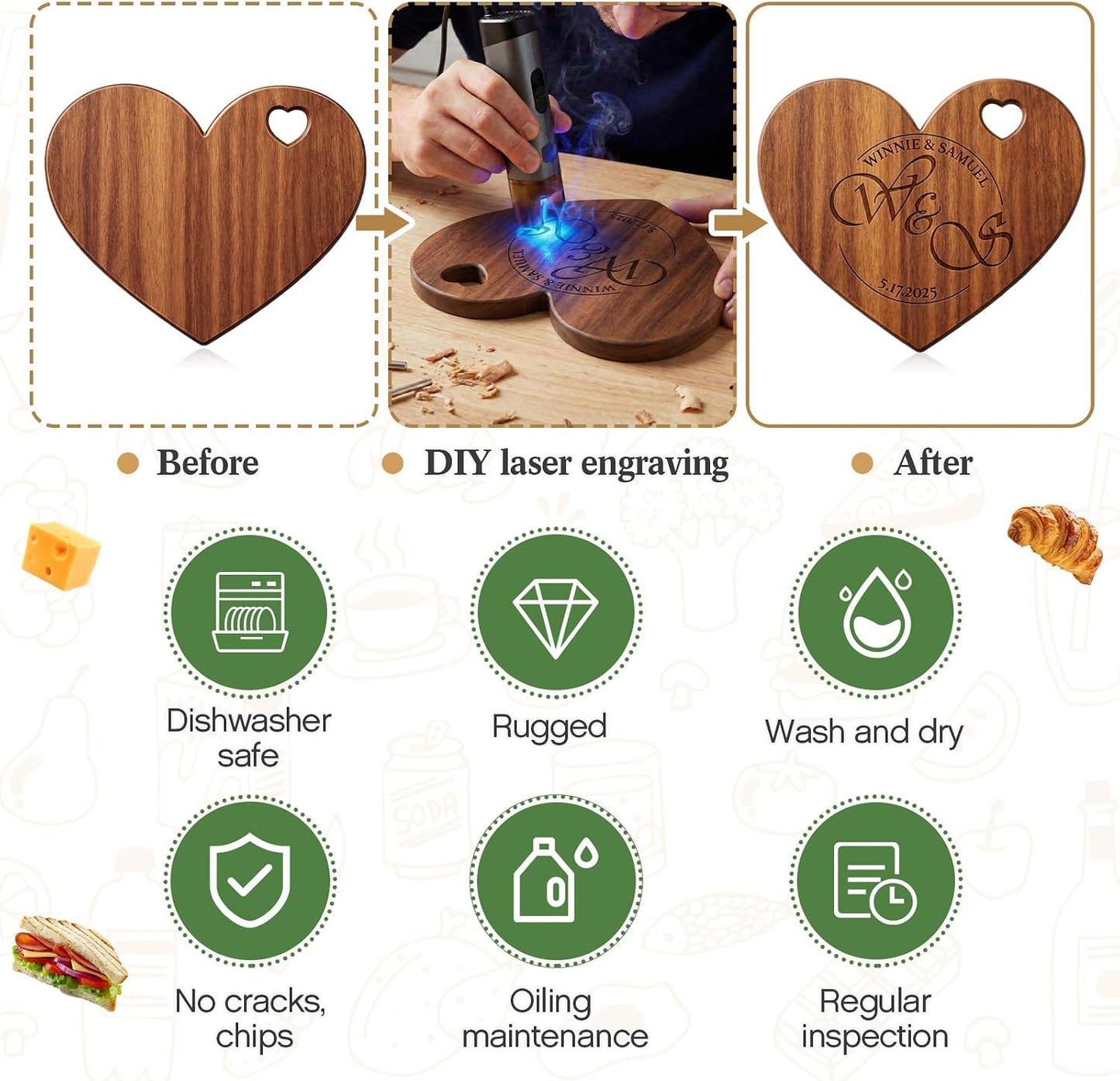 Nuenen 50 Pcs Mini Wooden Charcuterie Board Bulk, Small Wood Cutting Board for Crafts Laser Engraving with Knives Organza Bags Wedding Baby Shower Favors Gift (Square,Bamboo Color)