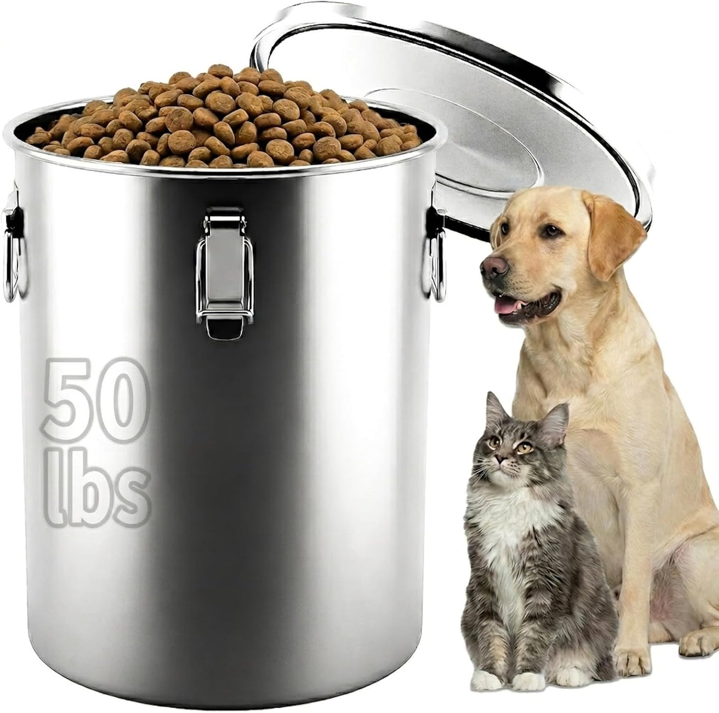 304 Stainless Steel Dog Food Storage Container, 25LB/30LB Airtight Pet Food Container with Locking Lid & Silicone Seal, Large Metal Food Storage Bin for Dry Dog/Cat Food, Rice, Flour (25 LBS)