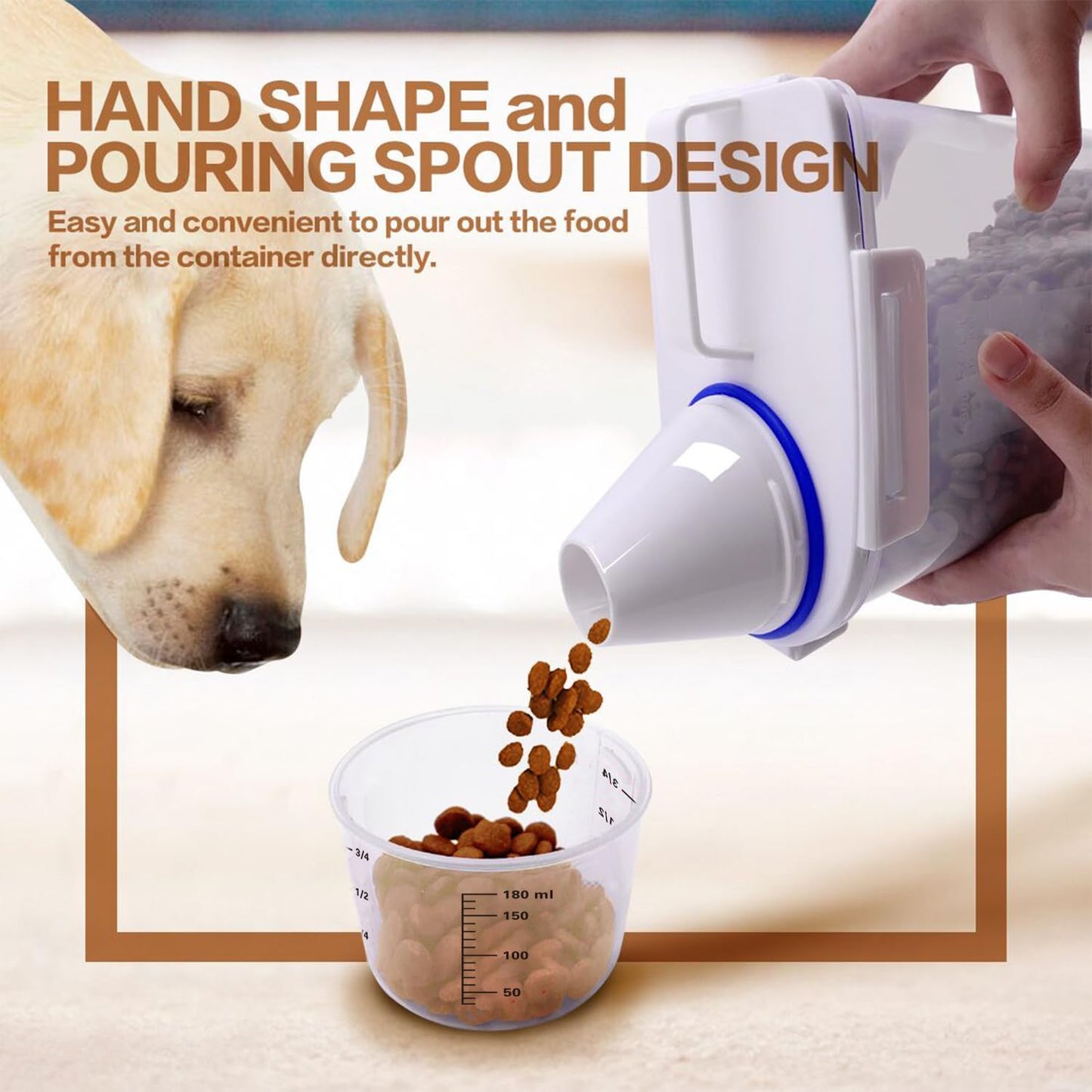 TIOVERY Upgraded Dog Food Storage Container Small, Cat Food Container Airtight, Pet Food Container Dispenser with Pour Spout, Measuring Cup and 4 Seal Buckles for Dogs, Cats, Birds (Blue)