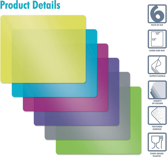 Better Kitchen Products Flexible Plastic Cutting Board Mats, Set of 6, Textured, 6 Vivid, Translucent Colors Assorted