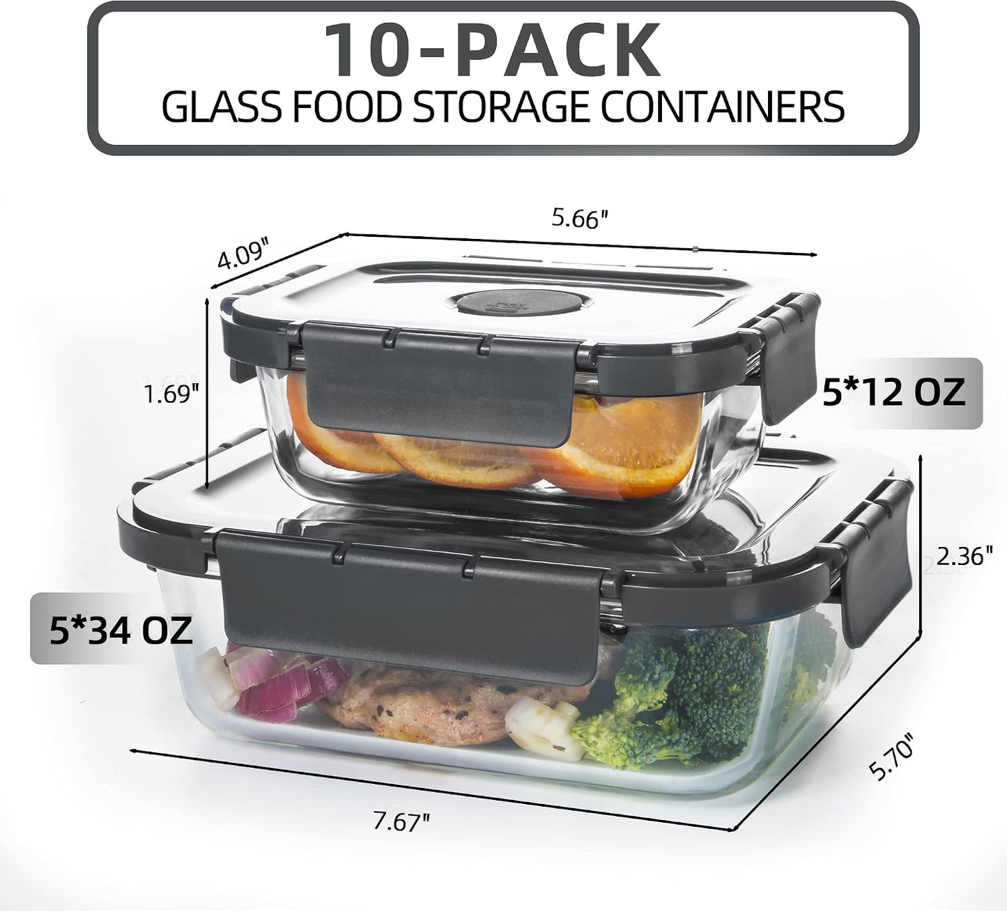 Glass Food Storage Containers 10 Pack, Meal Prep Containers with Snap Locking Lids Airtight Built in Air Vents, Glass Lunch Containers, Microwave/Dishwasher Safe, Navy Blue