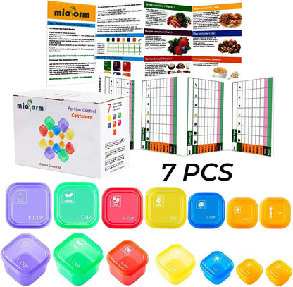 miaform Portion Control Container and Food Plan - 21 Day Portion Control Container Kit for Weight Loss - 21 Day Tally Chart with e-Book (7 Labeled Pcs)