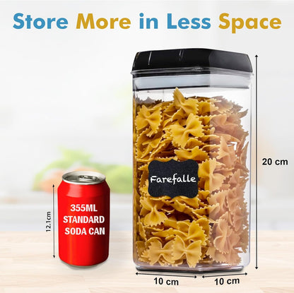 Shazo Airtight Food Storage Containers with Lids - 6 PC BPA Free Clear Plastic Cereal Containers with Easy Lock Lids for Kitchen and Pantry Organization for Snacks and Pasta - 1.2L