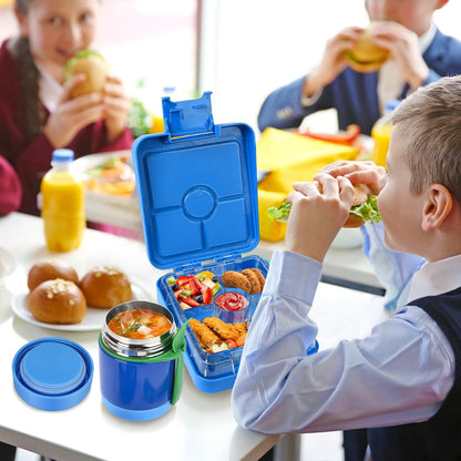 Pawtong Bento Lunch Box Set With 10oz Soup Thermo, Leak-proof Lunch Containers with 4 Compartment, Kids Hot Thermo Food Jar/Insulation Lunch Bag, Food Containers for School（Dinosaur）