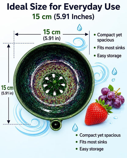 Self Spinning Berry Washing Bowl, Ceramic Berry Bowl with Drain Holes, Fruit Washer Spinner with Strainer and Colander, Handmade Multipurpose Bowl for Washing Berries, Fruits and Vegetables