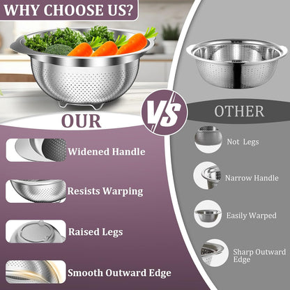 4-1 Colander with Bowl & Spoons Set - Rotatable Colander for kitchen with New Upgraded Graters, Food Strainer(Patented) for Pasta, Fruits, Vegetables, Funny Presents for Women, Beige