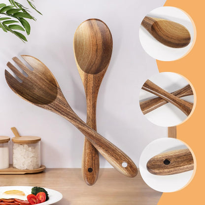 Salad Tongs, Wooden Spoons, Salad Tongs for Serving, 10-inch Serving Utensils Set Salad Servers Set Kitchen Cooking Utensil