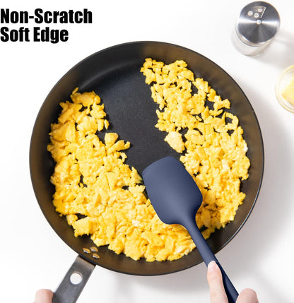 2-Piece Silicone Scraper & Spoon Spatulas: Doosu 600°F Heat Resistant Food Grade BPA Free Rubber Baking Flat Spatula Kitchen Cooking Spoonula for Mixing Scraping Folding Stirring Serving (Aqua Sky)