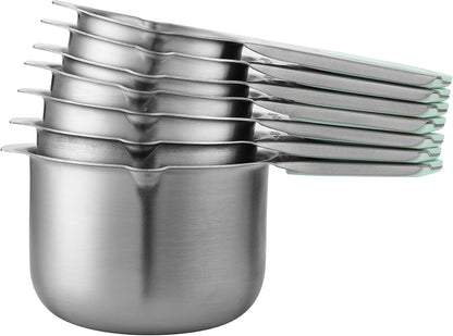 Spring Chef Stainless Steel Measuring Cups Set of 7 with Pour Spout - Nesting Kitchen Tools with Easy Read Markings to Measure Dry or Liquid Ingredients - Metal Measuring Cups for Baking & Cooking