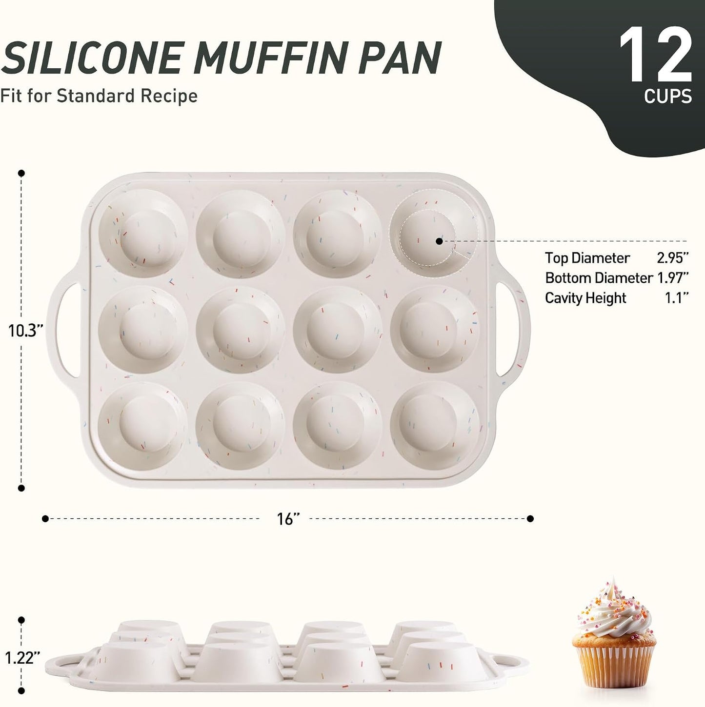 2 Packs 12 Cups Silicone Muffin Pan for Baking with Metal Reinforced Frame Regular Size Cupcake Pan Tray Egg Bites Silicone Cookie Molds Muffin Tin Tart Pans Sheet Set for Oven Dishwasher Safe