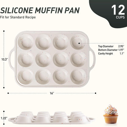 2 Packs 12 Cups Silicone Muffin Pan for Baking with Metal Reinforced Frame Regular Size Cupcake Pan Tray Egg Bites Silicone Cookie Molds Muffin Tin Tart Pans Sheet Set for Oven Dishwasher Safe