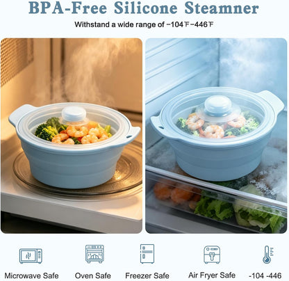42oz Upgraded Silicone Foldable Microwave Steamer (Light Green)