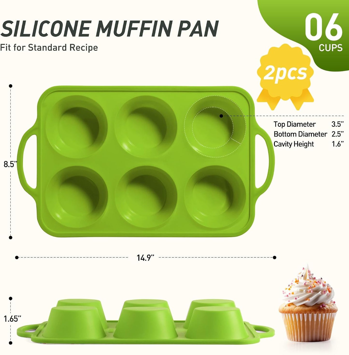 2 Packs 12 Cups Silicone Muffin Pan for Baking with Metal Reinforced Frame Regular Size Cupcake Pan Tray Egg Bites Silicone Cookie Molds Muffin Tin Tart Pans Sheet Set for Oven Dishwasher Safe
